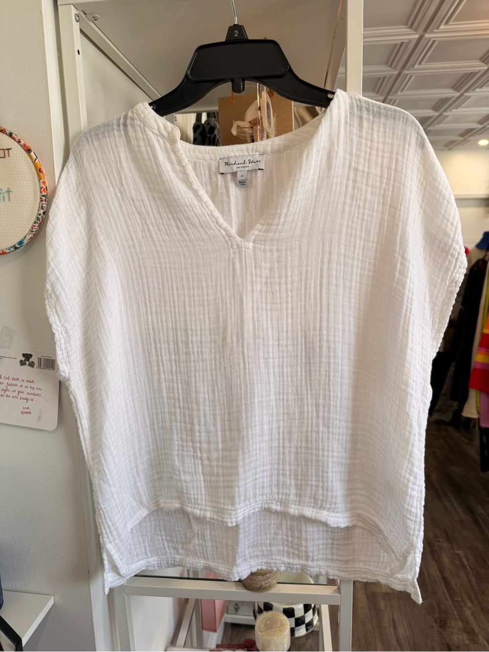 Michael Stars White Cotton Gauze V-Neck Tunic Top
